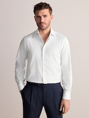 White Regular Fit Signature 100% Cotton with Textured Smart Shirt - Image 2 of 6