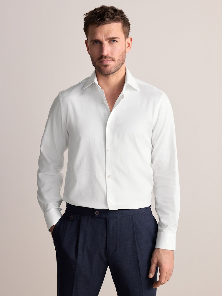White Regular Fit Signature 100% Cotton with Textured Smart Shirt - Image 2 of 6