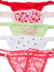 Victoria's Secret PINK Red/Green/White/Pink 5 Pack Lace Knickers - Image 2 of 2