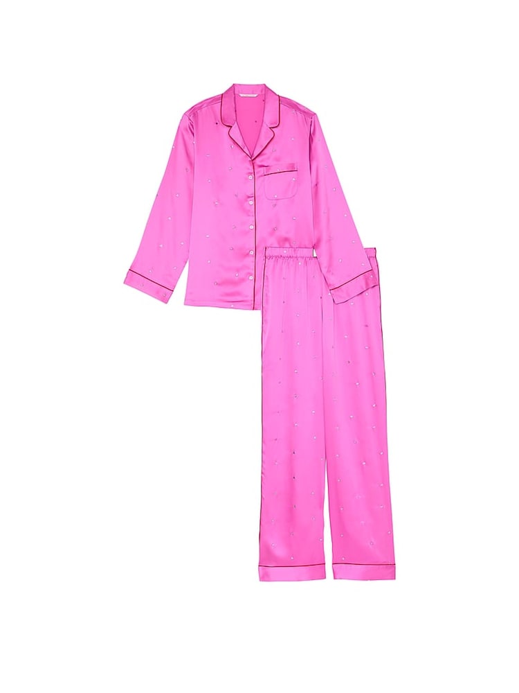 Victoria's Secret New Peony Pink Hearts Satin Long Pyjama Set - Image 3 of 3