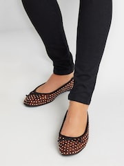 Long Tall Sally Brown Diamante Ballet Pumps - Image 1 of 5