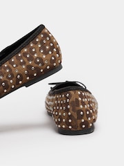Long Tall Sally Brown Diamante Ballet Pumps - Image 4 of 5
