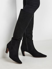 Long Tall Sally Black Knee Micro Kitten Knee High Boots - Image 1 of 5