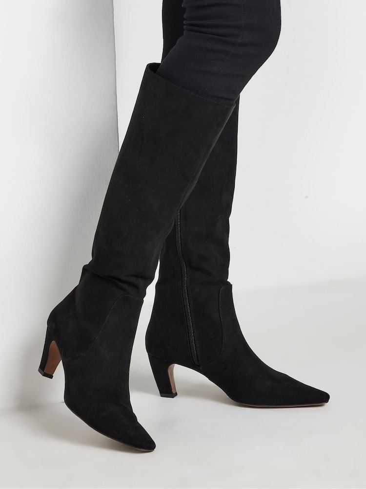 Long Tall Sally Black Knee Micro Kitten Knee High Boots - Image 1 of 5