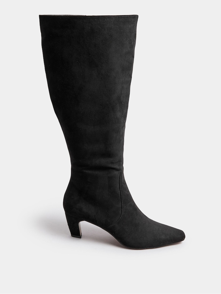 Long Tall Sally Black Knee Micro Kitten Knee High Boots - Image 2 of 5