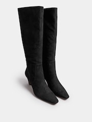 Long Tall Sally Black Knee Micro Kitten Knee High Boots - Image 3 of 5