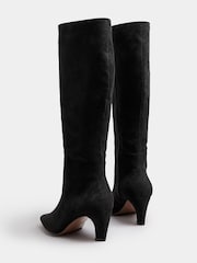 Long Tall Sally Black Knee Micro Kitten Knee High Boots - Image 4 of 5
