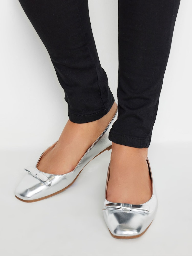 Long Tall Sally Silver Ballet Bow Square Toe Pumps - Image 1 of 5