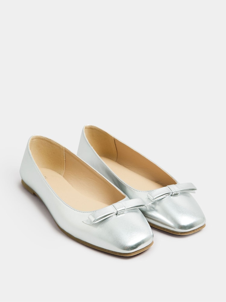 Long Tall Sally Silver Ballet Bow Square Toe Pumps - Image 2 of 5
