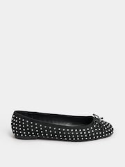 Long Tall Sally Black Diamante Ballet Pumps - Image 1 of 5