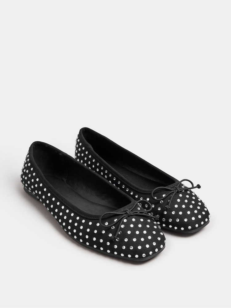 Long Tall Sally Black Diamante Ballet Pumps - Image 2 of 5