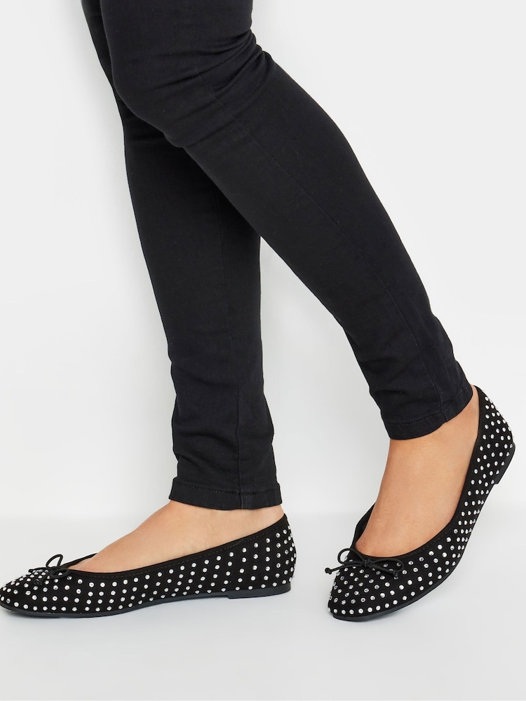 Long Tall Sally Black Diamante Ballet Pumps - Image 5 of 5
