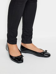Long Tall Sally Black Ballet Bow Square Toe Pumps - Image 1 of 5