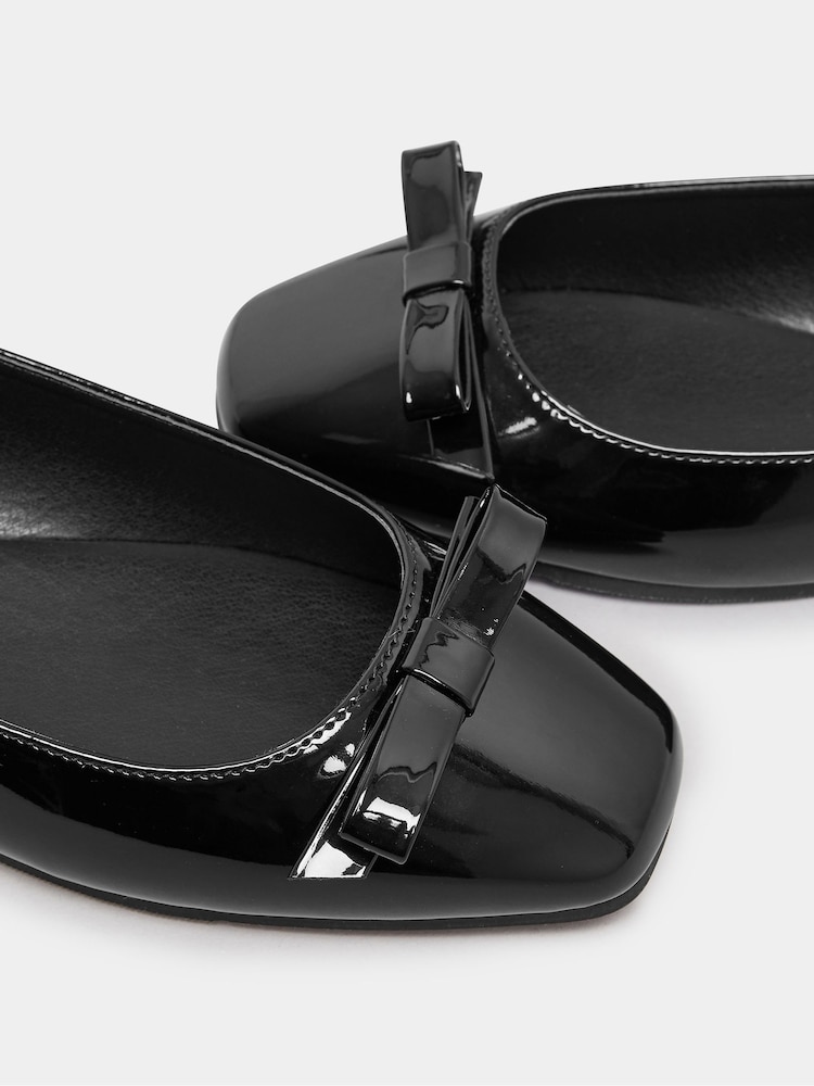 Long Tall Sally Black Ballet Bow Square Toe Pumps - Image 5 of 5