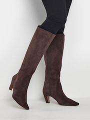 Long Tall Sally Brown Knee Micro Kitten Knee High Boots - Image 1 of 5