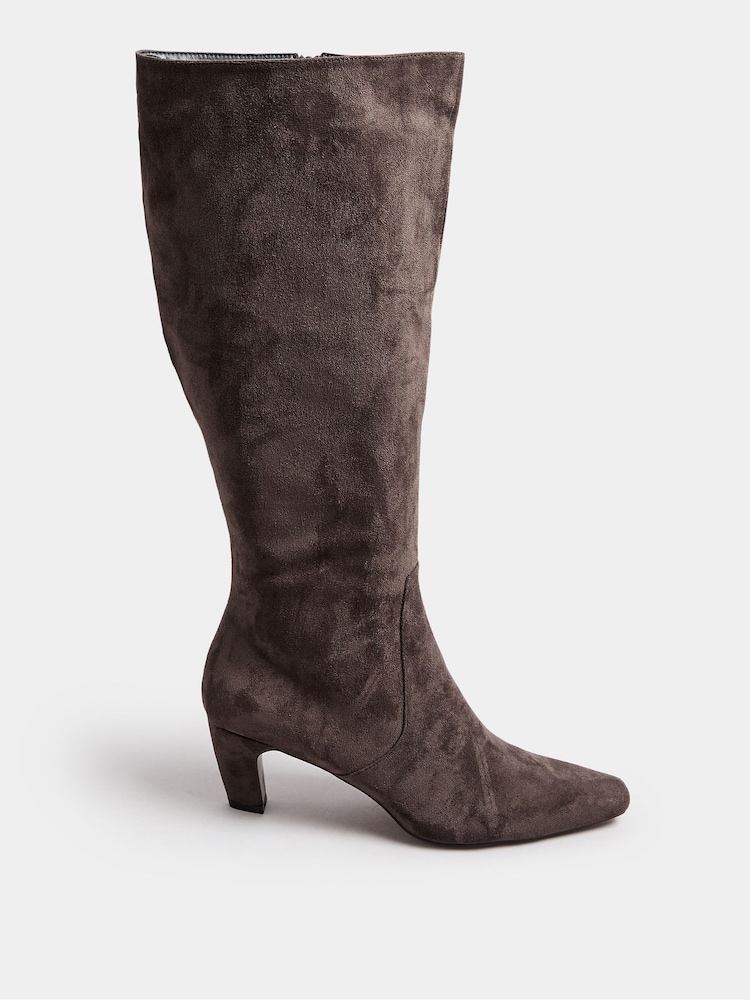 Long Tall Sally Brown Knee Micro Kitten Knee High Boots - Image 2 of 5