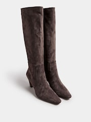 Long Tall Sally Brown Knee Micro Kitten Knee High Boots - Image 3 of 5