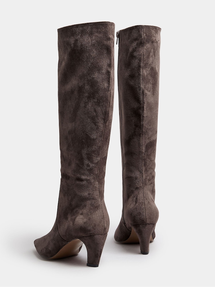 Long Tall Sally Brown Knee Micro Kitten Knee High Boots - Image 4 of 5