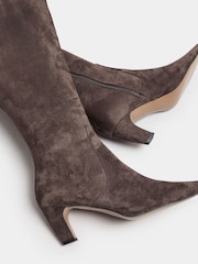 Long Tall Sally Brown Knee Micro Kitten Knee High Boots - Image 5 of 5