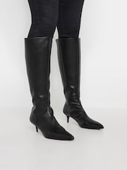 Long Tall Sally Black Dressy Knee High Point PU Boots - Image 1 of 4