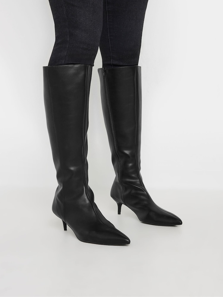 Long Tall Sally Black Dressy Knee High Point PU Boots - Image 1 of 4