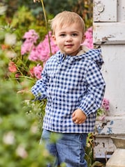 JoJo Maman Bébé Navy Gingham Hooded Jacket - Image 1 of 5