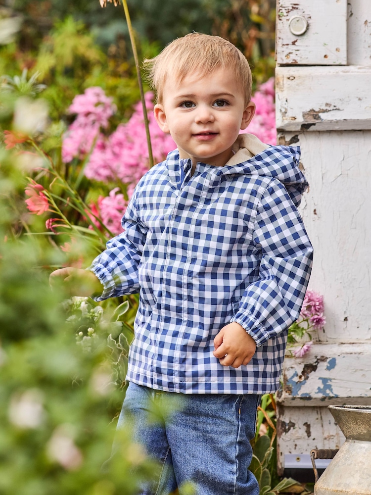 JoJo Maman Bébé Navy Gingham Hooded Jacket - Image 1 of 5