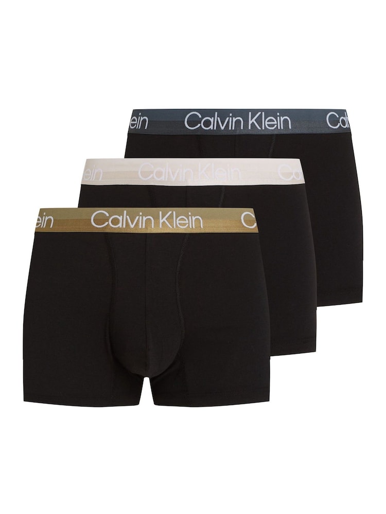 Calvin Klein Black/Natural Band Structure Cotton Trunks 3 Pack Boxers - Image 1 of 6