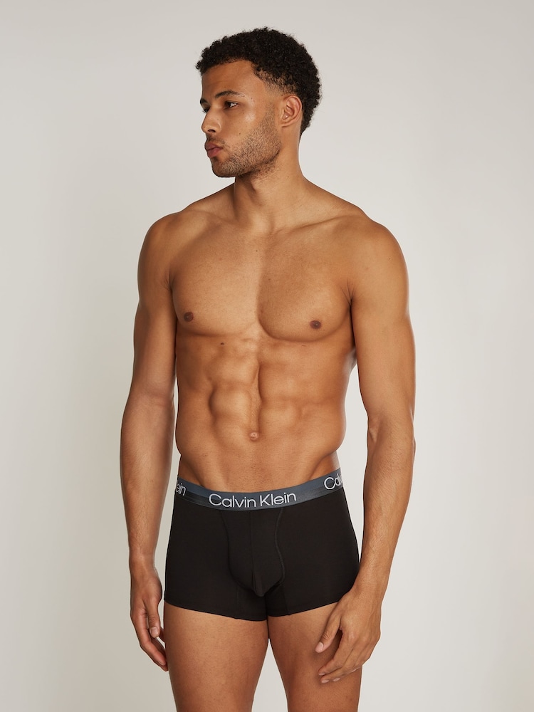 Calvin Klein Black/Natural Band Structure Cotton Trunks 3 Pack Boxers - Image 2 of 6