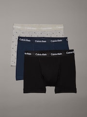 Calvin Klein Black/Navy/Grey Patterned Classic Stretch Trunks 3 Pack Boxers - Image 1 of 1