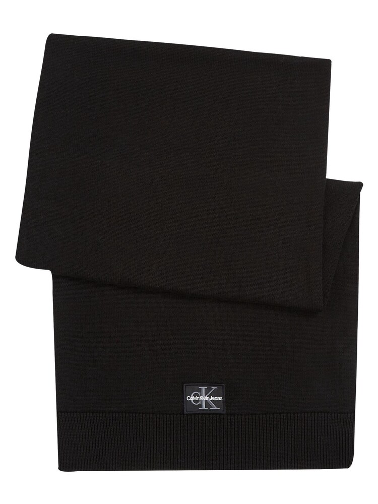 Calvin Klein Black Monogram Logo Patch Scarf - Image 2 of 4 Calvin Klein Black Monogram Logo Patch Scarf - Image 2 of 4
