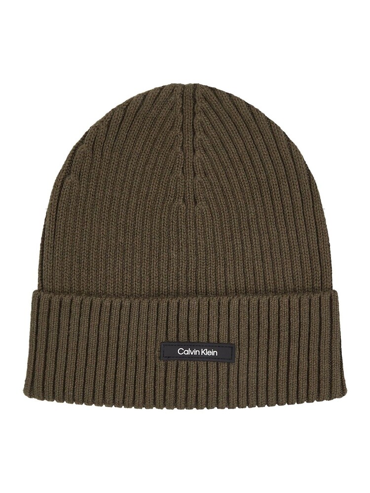 Calvin Klein Green Classic Cotton Rib Beanie - Image 1 of 3