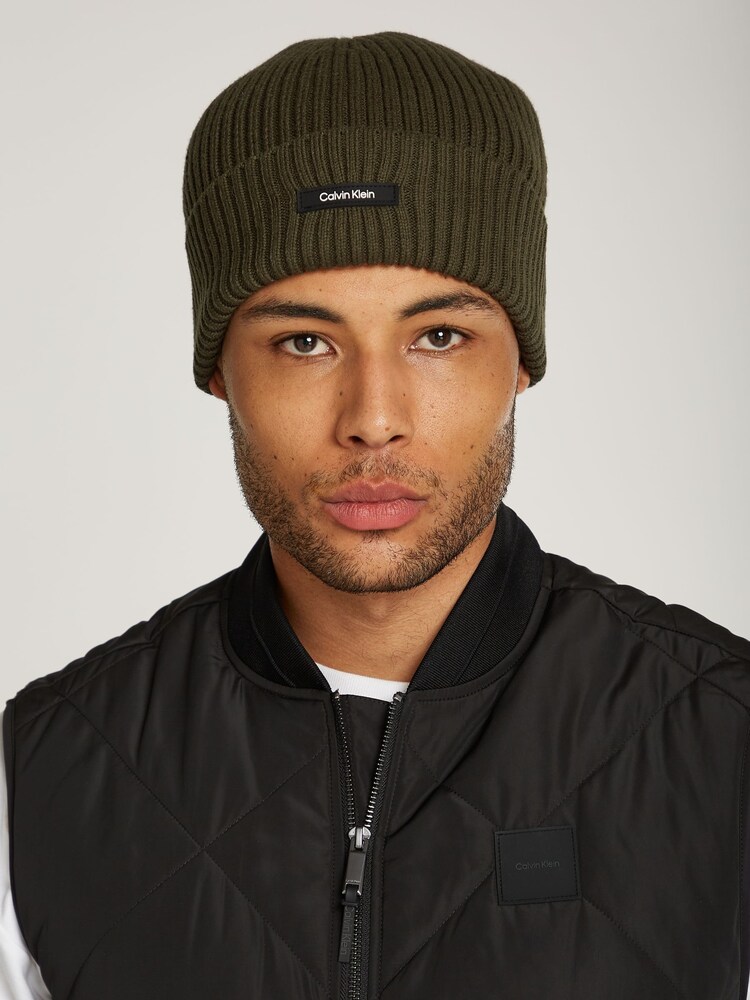 Calvin Klein Green Classic Cotton Rib Beanie - Image 3 of 3