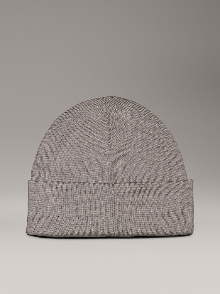 Calvin Klein Grey Logo Patch Warm Beanie - Image 2 of 5 Calvin Klein Grey Logo Patch Warm Beanie - Image 2 of 5