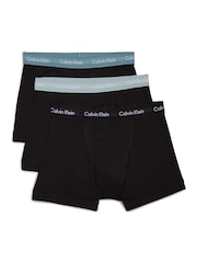 Calvin Klein Black/Turquoise Band Classic Stretch Trunks 3 Pack Boxers - Image 1 of 8