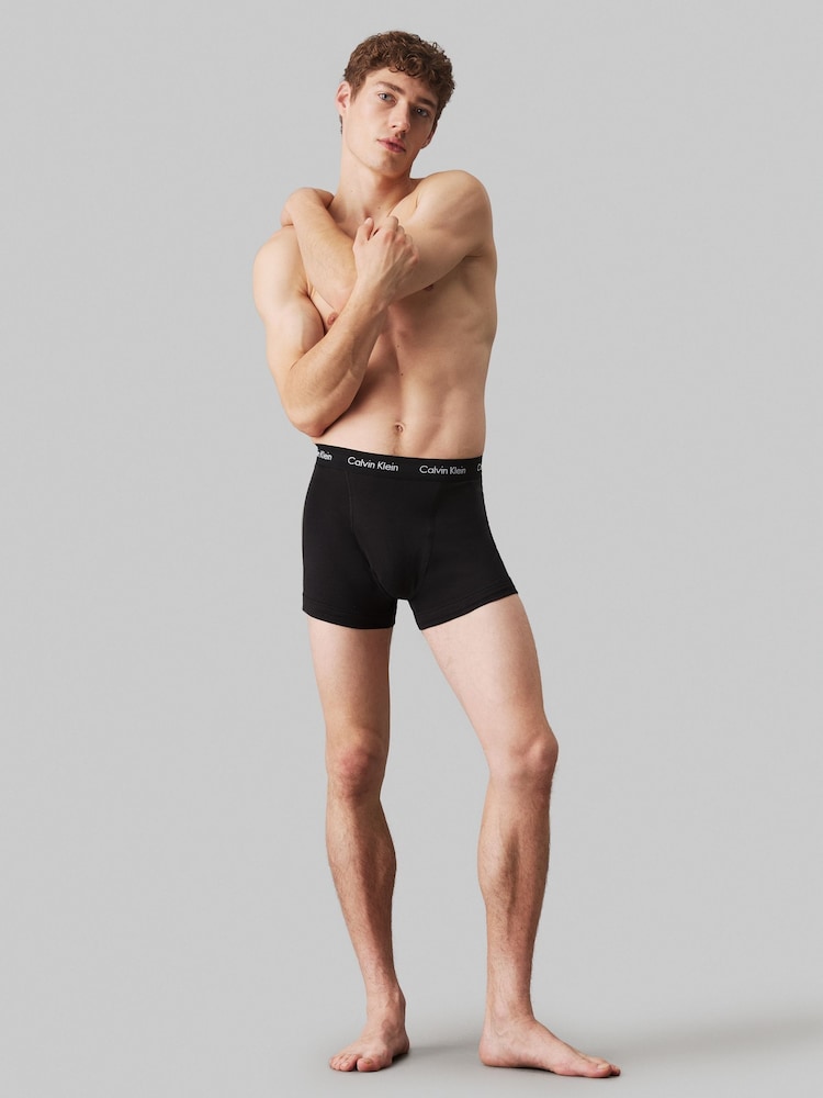 Calvin Klein Black/Turquoise Band Classic Stretch Trunks 3 Pack Boxers - Image 2 of 8