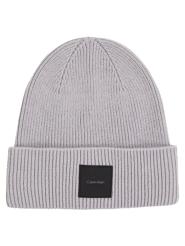 Calvin Klein Grey Cotton Blend Rib Beanie - Image 1 of 3 Calvin Klein Grey Cotton Blend Rib Beanie - Image 1 of 3