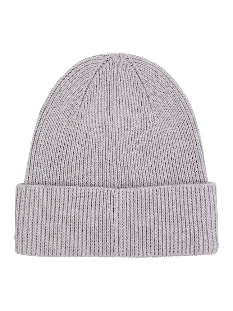 Calvin Klein Grey Cotton Blend Rib Beanie - Image 2 of 3 Calvin Klein Grey Cotton Blend Rib Beanie - Image 2 of 3
