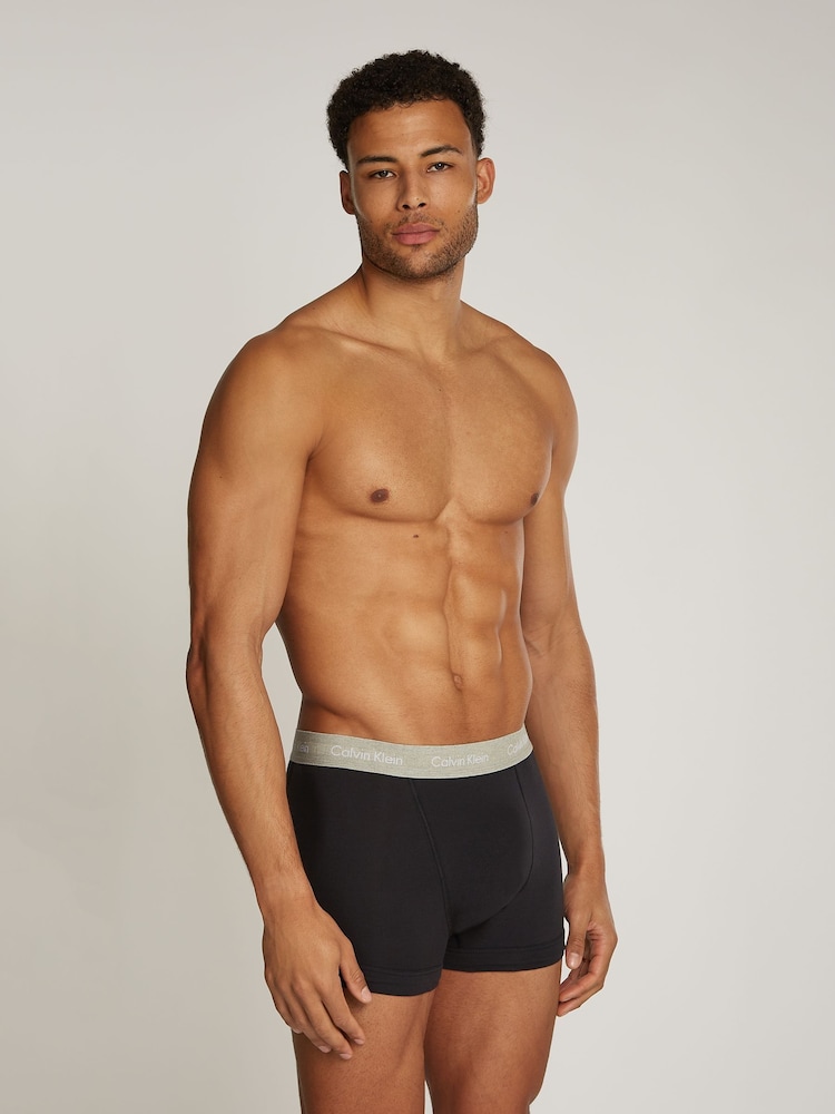 Calvin Klein Black/Blue Band Classic Stretch Trunks 3 Pack Boxers - Image 2 of 6