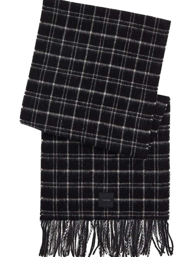 Calvin Klein Black Mini Check Wool Scarf - Image 1 of 3 Calvin Klein Black Mini Check Wool Scarf - Image 1 of 3