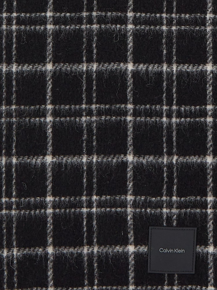 Calvin Klein Black Mini Check Wool Scarf - Image 2 of 3 Calvin Klein Black Mini Check Wool Scarf - Image 2 of 3
