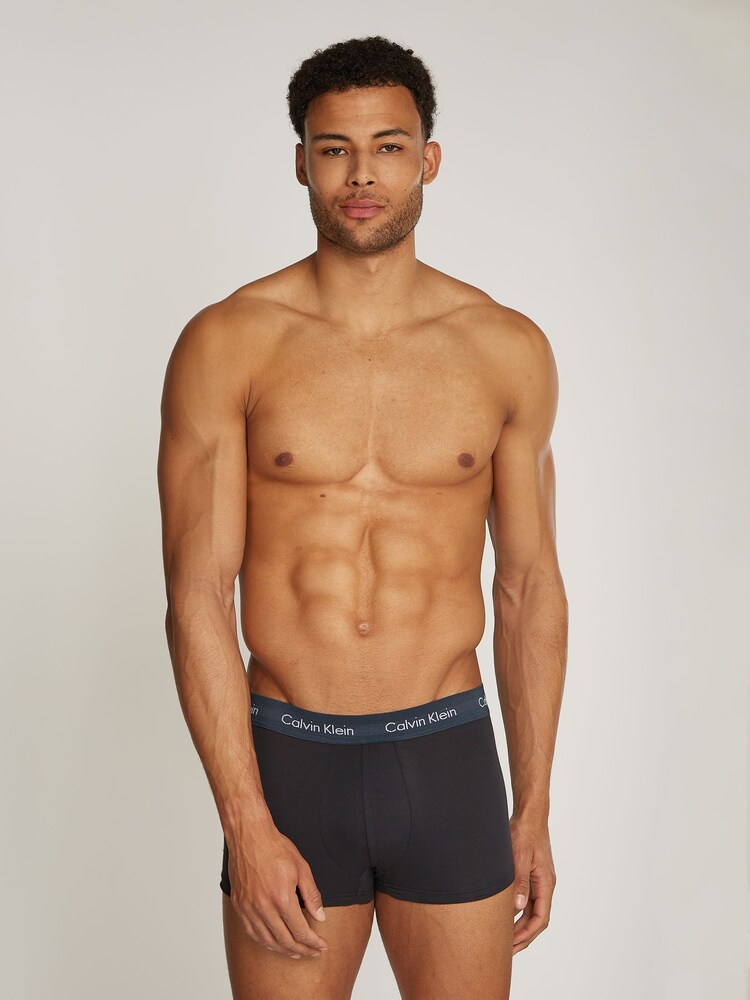 Calvin Klein Black/Blue Band Low Rise Trunks 3 Pack Boxers - Image 2 of 5 Calvin Klein Black/Blue Band Low Rise Trunks 3 Pack Boxers - Image 2 of 5