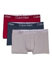 Calvin Klein Red/Grey Structure Cotton Trunks 3 Pack Boxers - Image 1 of 4