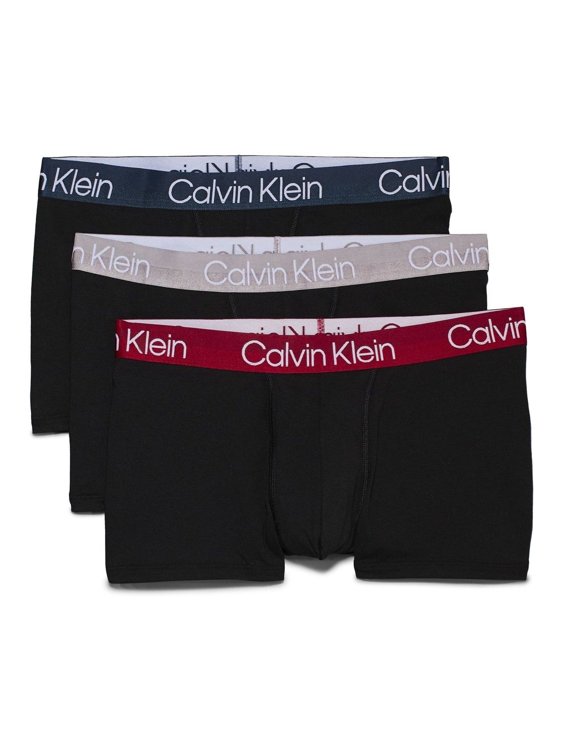 Buy Calvin Klein Black/Dark Band Structure Cotton Trunks 3