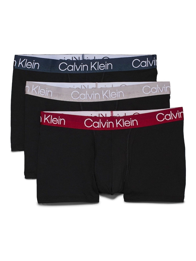 Calvin Klein Black/Dark Band Structure Cotton Trunks 3 Pack Boxers - Image 1 of 4