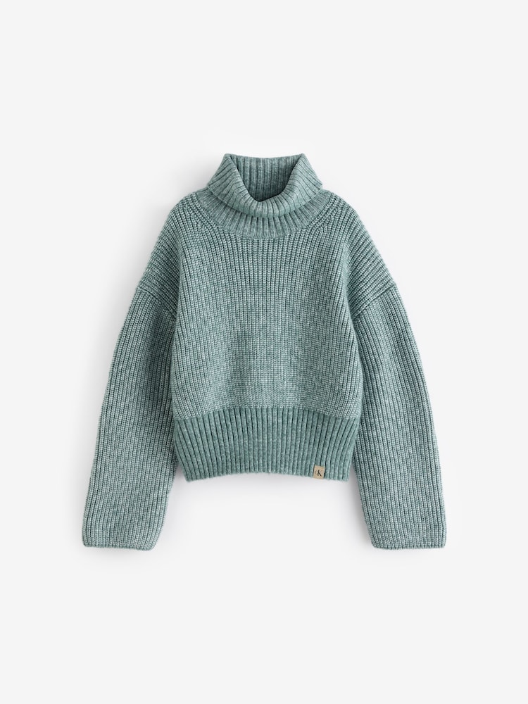 Calvin Klein Green Melange Stitch Roll Neck Jumper - Image 1 of 1
