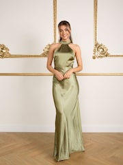 Six Stories Halter Neck Satin Flower Girl Dress - Image 1 of 6