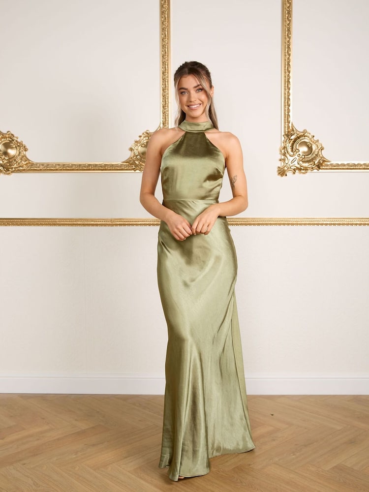Six Stories Halter Neck Satin Flower Girl Dress - Image 1 of 6