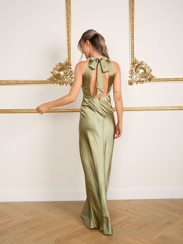Six Stories Halter Neck Satin Flower Girl Dress - Image 2 of 6