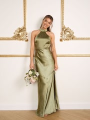 Six Stories Halter Neck Satin Flower Girl Dress - Image 4 of 6